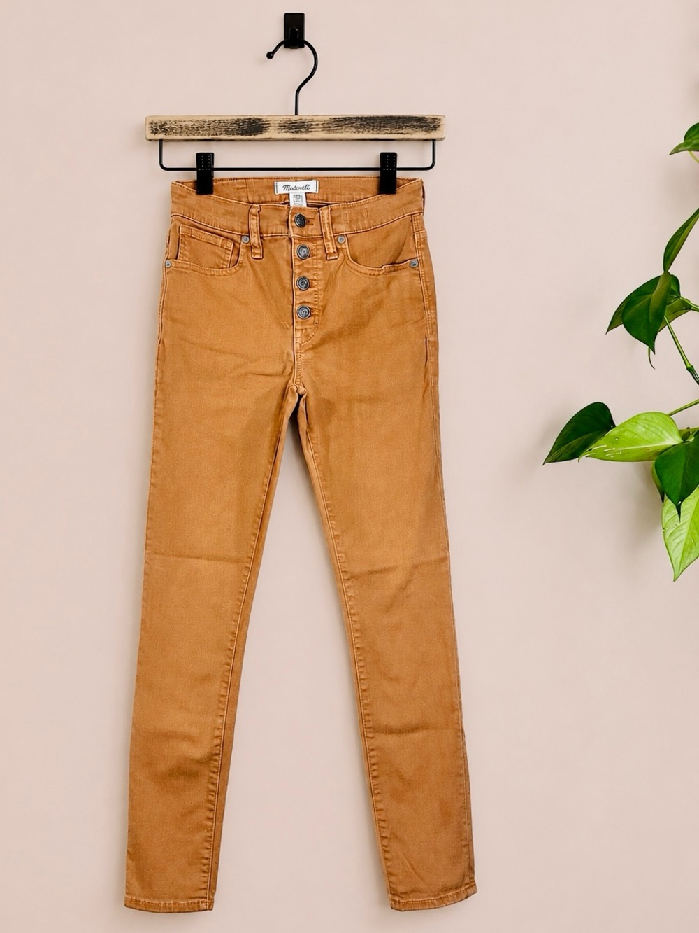 Madewell 8” Mid Rise Skinny Jeans Size 24 Brown Button Fly Stretch Denim